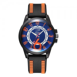 Arabic Numerals Classic Design Men Sport Fashion Silicon Band Wrist Wholesale Watch - Blue and Orange