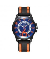 Arabic Numerals Classic Design Men Sport Fashion Silicon Band Wrist Wholesale Watch - Blue and Orange