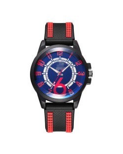 Arabic Numerals Classic Design Men Sport Fashion Silicon Band Wrist Wholesale Watch - Blue and Red