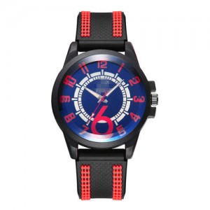 Arabic Numerals Classic Design Men Sport Fashion Silicon Band Wrist Wholesale Watch - Blue and Red