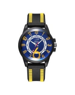 Arabic Numerals Classic Design Men Sport Fashion Silicon Band Wrist Wholesale Watch - Blue and Yellow