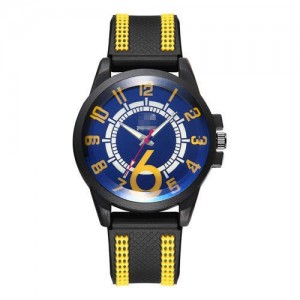 Arabic Numerals Classic Design Men Sport Fashion Silicon Band Wrist Wholesale Watch - Blue and Yellow