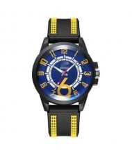 Arabic Numerals Classic Design Men Sport Fashion Silicon Band Wrist Wholesale Watch - Blue and Yellow