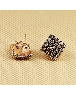 Austrian Rhinestones and Crystal Inlaid Square Shape Rose Gold Ear Studs - Clear