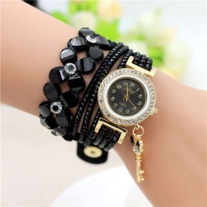 Lucky Flower and Chain Mixed Design Key Pendant Bracelet Style Wholesale Women Watch - Black