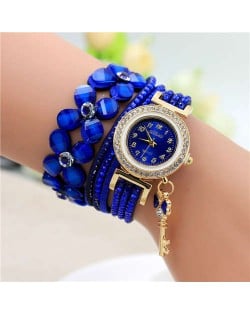 Lucky Flower and Chain Mixed Design Key Pendant Bracelet Style Wholesale Women Watch - Royal Blue