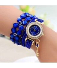 Lucky Flower and Chain Mixed Design Key Pendant Bracelet Style Wholesale Women Watch - Royal Blue