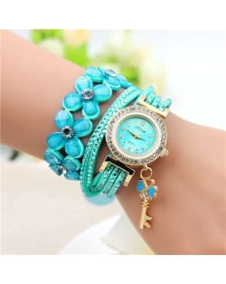 Lucky Flower and Chain Mixed Design Key Pendant Bracelet Style Wholesale Women Watch - Mint Green