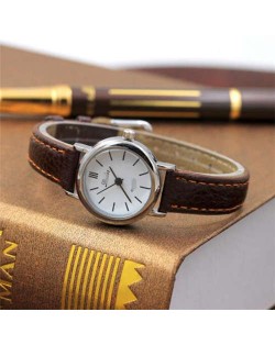 Classic Design Women Slim Fashion Leather Wrist Wholesale Watch - White and Brown