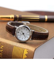 Classic Design Women Slim Fashion Leather Wrist Wholesale Watch - White and Brown