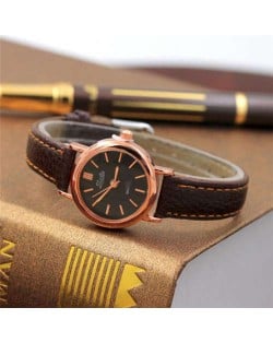 Classic Design Women Slim Fashion Leather Wrist Wholesale Watch - Black and Brown