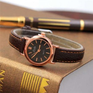 Classic Design Women Slim Fashion Leather Wrist Wholesale Watch - Black and Brown