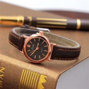 Classic Design Women Slim Fashion Leather Wrist Wholesale Watch - Black and Brown