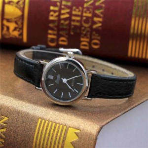 Classic Design Women Slim Fashion Leather Wrist Wholesale Watch - Black