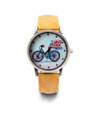 Bike Pattern Design Student Fashion Leather Wholesale Wrist Watch - Yellow