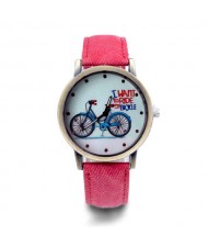 Bike Pattern Design Student Fashion Leather Wholesale Wrist Watch - Red