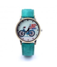 Bike Pattern Design Student Fashion Leather Wholesale Wrist Watch - Green
