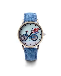 Bike Pattern Design Student Fashion Leather Wholesale Wrist Watch - Blue