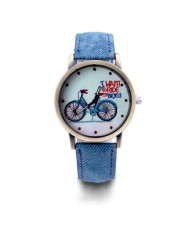 Bike Pattern Design Student Fashion Leather Wholesale Wrist Watch - Blue