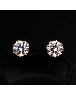 Shinning Zirconia Inlaid Crown Ear Studs - Rose Gold