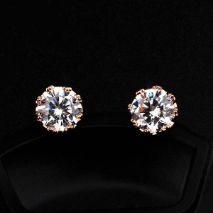 Shinning Zirconia Inlaid Crown Ear Studs - Rose Gold