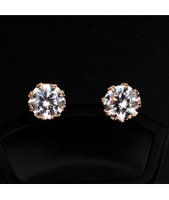 Shinning Zirconia Inlaid Crown Ear Studs - Rose Gold