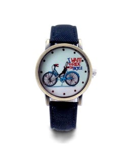 Bike Pattern Design Student Fashion Leather Wholesale Wrist Watch - Black
