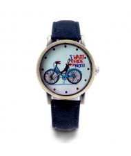 Bike Pattern Design Student Fashion Leather Wholesale Wrist Watch - Black