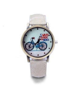 Bike Pattern Design Student Fashion Leather Wholesale Wrist Watch - Apricot