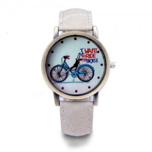 Bike Pattern Design Student Fashion Leather Wholesale Wrist Watch - Apricot