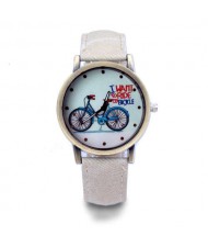 Bike Pattern Design Student Fashion Leather Wholesale Wrist Watch - Apricot