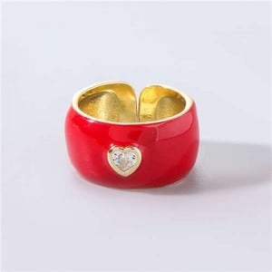 Vintage Rhinestone Inlaid Peach Heart U.S. High Fashion Women Oil-spot Glazed Wholesale Ring - Red