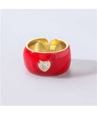 Vintage Rhinestone Inlaid Peach Heart U.S. High Fashion Women Oil-spot Glazed Wholesale Ring - Red