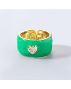 Vintage Rhinestone Inlaid Peach Heart U.S. High Fashion Women Oil-spot Glazed Wholesale Ring - Green