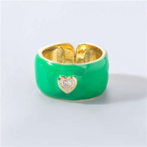 Vintage Rhinestone Inlaid Peach Heart U.S. High Fashion Women Oil-spot Glazed Wholesale Ring - Green
