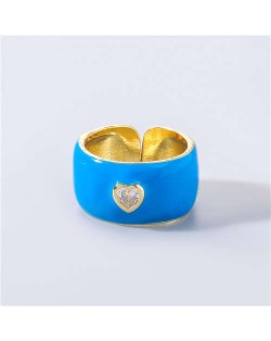 Vintage Rhinestone Inlaid Peach Heart U.S. High Fashion Women Oil-spot Glazed Wholesale Ring - Blue