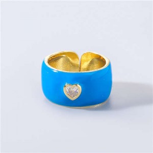 Vintage Rhinestone Inlaid Peach Heart U.S. High Fashion Women Oil-spot Glazed Wholesale Ring - Blue