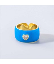 Vintage Rhinestone Inlaid Peach Heart U.S. High Fashion Women Oil-spot Glazed Wholesale Ring - Blue