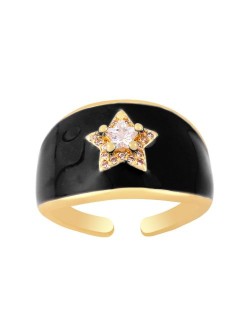 Vintage Rhinestone Inlaid Peach Heart U.S. High Fashion Women Oil-spot Glazed Wholesale Ring - Black