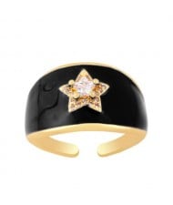 Vintage Rhinestone Inlaid Peach Heart U.S. High Fashion Women Oil-spot Glazed Wholesale Ring - Black