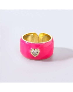 Vintage Rhinestone Inlaid Peach Heart U.S. High Fashion Women Oil-spot Glazed Wholesale Ring - Rose