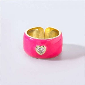 Vintage Rhinestone Inlaid Peach Heart U.S. High Fashion Women Oil-spot Glazed Wholesale Ring - Rose