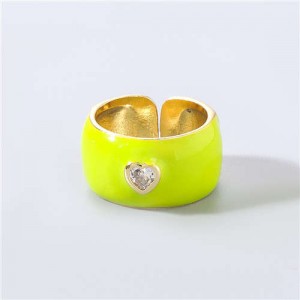 Vintage Rhinestone Inlaid Peach Heart U.S. High Fashion Women Oil-spot Glazed Wholesale Ring - Lemon