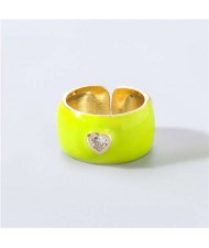 Vintage Rhinestone Inlaid Peach Heart U.S. High Fashion Women Oil-spot Glazed Wholesale Ring - Lemon