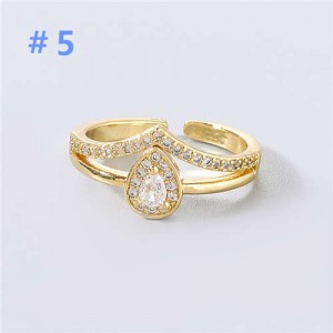 U.S and European Rhinestone Inlaid Geometric Minimalist Design Women Wholesale Costume Ring - Design 5