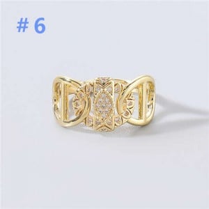 U.S and European Rhinestone Inlaid Geometric Minimalist Design Women Wholesale Costume Ring - Design 6