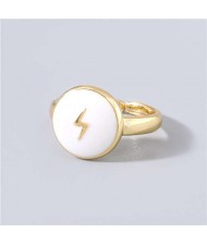 Street Fashion Oil-spot Glazed Round Shape Lightning Design Women Wholesale Hip-hop Ring - White