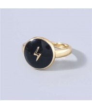 Street Fashion Oil-spot Glazed Round Shape Lightning Design Women Wholesale Hip-hop Ring - Black