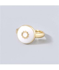 Street Fashion Oil-spot Glazed Round Shape Sun Design Wholesale Women Hip-hop Ring