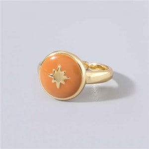 Street Fashion Oil-spot Glazed Round Shape Glistening Star Design Wholesale Hip-hop Ring - Orange